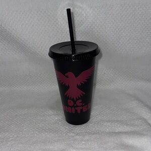 Custom Designed DC United Black Tumbler with Straw- New Without Tags